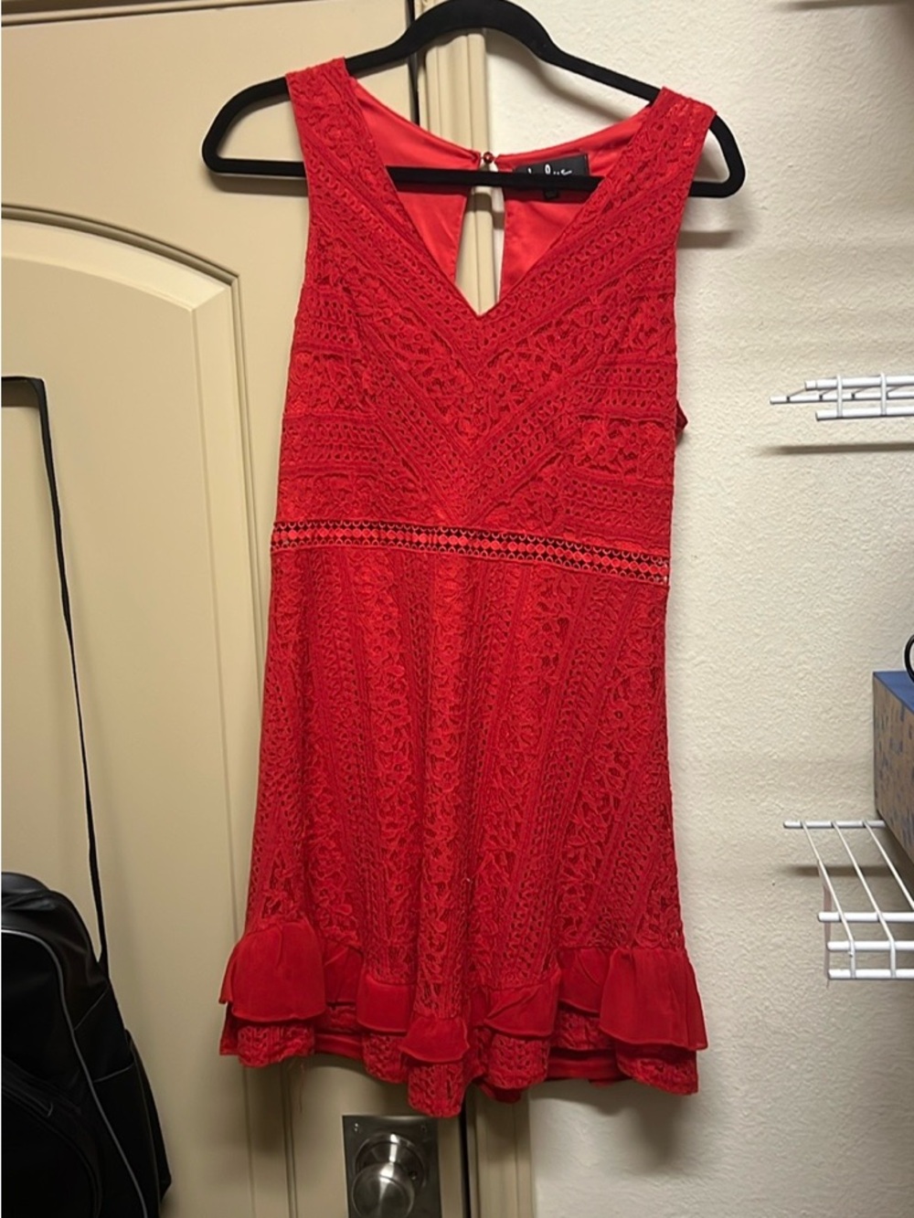 Lulu's Red Sleeveless Lace V-Neck Mini Dress